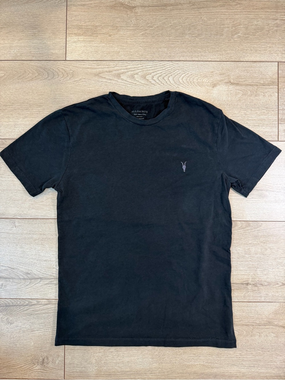 AllSaints Black Short Sleeve Crew Tee with Embroidered Logo